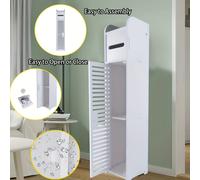 TEMU Mueble de suelo, de almacenamiento de baño impermeable blanca y delgada con capa de uso diario y 1 puerta de armario, multiusos para guardar papel higiénico, champú, W6.3''x D6.3''xH32''