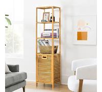 TEMU Mueble del Baño Estantería de Cesta Retráctil para Baño, Organizador con Cesta de Bambú y 3 Repisas