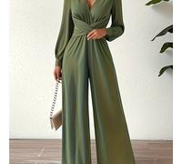 TEMU Mujer: Elegante Mono de Tirantes con Cuello en V y Cintura Cruzada, Estilo New Old Money a Larga. Ideal para el Trabajo, Citas o Salidas