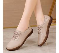TEMU Mujeres elegantes y verano zapatos - beige sintético, diseño de punta redonda, de TPR cómoda, cordones elásticos, calzado para todas , zapatos informales | Zapatos elegantes | Calzado