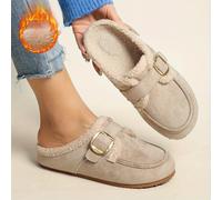 TEMU Mules de invierno para mujer con punta redonda, suelas gruesas, diseño fácil de poner, forro de felpa, elegantes y cómodas para uso casual, disponibles en tallas grandes