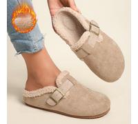 TEMU Mules de invierno para mujer con punta redonda, suelas gruesas, diseño fácil de poner, forro de felpa, elegantes y cómodas para uso casual, disponibles en tallas grandes. Zapatos para mujer.