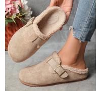 TEMU Mules de invierno para mujer con punta redonda, suelas gruesas, diseño fácil de poner, forro de felpa, elegantes y cómodas para uso casual, disponibles en tallas grandes