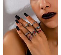 TEMU Multi-Set Gótico con Diamantes de , Cabeza de Calavera, Aceite de Goteo de Estrellas, Banda Hueca de Estrellas, Diseño de de Fantasma, Moda Premium, Versátil, Juego de Anillos para de Pareja