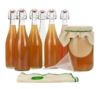 TEMU myFERMENTS - Kit de Elaboración de Bebidas Probióticas | Bote Grande de 4.25L | de Vidrio con Cierre Hermético de 750 ml | Embudo y Muselina | Tarro Fermentación Kombucha y