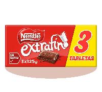 TEMU Nestlé Extrafino 3 Tabletas de Chocolate con Leche, Sin Gluten, Pack Ahorro de 3 Tabletas de 125g