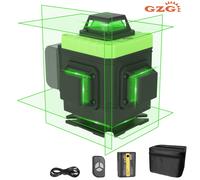 TEMU Nivel láser GZG 4D de 16 líneas, láser verde autonivelante, láser para azulejos, láser de construcción, nivel láser profesional, una batería, cable USB, control remoto