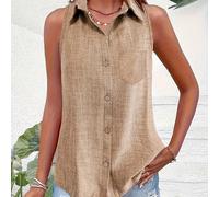 TEMU Nueva camisa sin de solapa y un solo peche en color liso de estilo vintage elegante para mujer, /verano