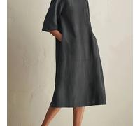 TEMU Nueva Colección de Vestidos de Cuello de Color Sólido, Vestidos Casuales de Lino de Manga Corta, Elegantes y Modernos para Mujer con Bolsillos