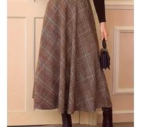 TEMU Nueva falda larga vintage de tiro y corte en A para mujer, ideal para otoño e invierno, con diseño acampanado y sin cinturón.