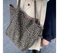 TEMU Nueva y elegante bolsa tote de lona con estampado de leopardo para ir al trabajo, con gran capacidad casual se puede usar en lados
