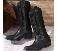 TEMU Nuevas Botas de Mujer con Bordado, Tacones Anchos, Punta Cuadrada, Estilo Vaquero .