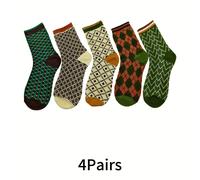 TEMU Nuevas calcetines género retro geométricos caña con bloques de color para mujer, modernos y a para otoño e invierno