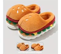 TEMU Nuevas Pantuflas de Peluche de Pareja de Hamburguesas de Dibujos Animados, Cálidas y Cómodas con Antideslizante de EVA, Ideales para Uso en Interiores, Zapatos para Mujer