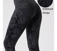 TEMU Nuevos leggings deportivos de estilo chino con diseño floral jacquard en relieve, cintura , elasticidad, ideales para y otoño