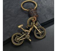 TEMU Nuevos llaveros de moda para hombres y mujeres, pequeños regalos hechos de aleación y vintage, con un diseño retro de bicicleta y adornos de cuero tejido