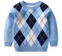 TEMU Nuevos suéteres de , otoño e invierno para niños con patrones geométricos y un diseño de cuadros de diamantes a bloques de color, tejidos