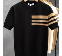 TEMU OBM Moda Hombre Verano Cuello Manga Corta Tejido Patchwork Color Block