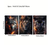 TEMU Obra de arte 2D A con un tríptico de retratos de animales que un lobo, un león y un leopardo contra un inflamado, ideal para decorar , oficinas, salas de estar y dormitorios.