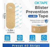 TEMU OK TAPE Cinta para Prevención de Ampollas 40 pegatinas sin látex, 1.2in x 3.5in, tiras precortadas en , rosa y beige, para pies y dedos, transpirable, adhesión fuerte y resistente al
