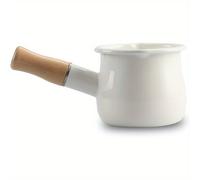 TEMU Olla de leche esmaltada de 500 ml con mango de madera aislado, pico, mini olla de comida caliente, olla de estofado - para el