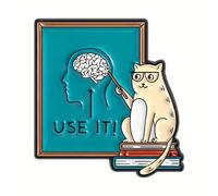 TEMU OPPRYN 1/2pcs Pin de Esmalte Gato Nerd, Gato Académico sobre Libros, Ilustración de '¡ÚSALO!' Broche de Metal, Accesorios, Regalo para