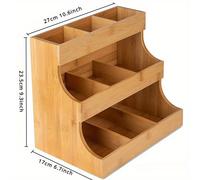 TEMU Organizador de bolsas de té de bambú, estante de almacenamiento de cápsulas de café de madera de 3 niveles con múltiples compartimentos para expositor de tienda de té.