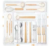 TEMU Organizador de Cubiertos Expandible de 9 Compartimentos con Estante y | Bandeja de Cajón de Plástico de Gran Capacidad para Tenedores, Cucharas y Utensilios de Cocina