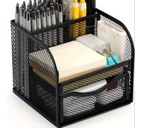 TEMU Organizador de escritorio de metal negro elegante - Porta bolígrafos multifuncional con múltiples compartimentos para oficina y uso , ideal para útiles de oficina, suministros de oficina y más