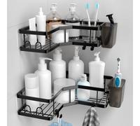 TEMU Organizador de Esquina para Ducha, Pack de 2 Estantes Adhesivos sin Taladro con Ganchos y Portapasta Dental, Estantería de Acero Inoxidable para Baño, Dormitorio y Cocina, Organizadores de Ducha