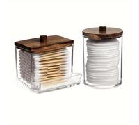 TEMU Organizador de tarros de algodón y bastoncillos, pack de 2, dispensador de 10/7 onzas, con tapas, de plástico para baño, cocina y organización del hogar