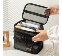 TEMU Organizador de Viaje de 3 Niveles para Mujeres - Bolsa de Maquillaje y Resistente con Múltiples Compartimentos, Estuche Cosmético con Cremallera, Ideal para Uso Diario y Viajes