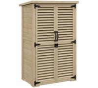 TEMU Outsunny Armario de jardín Cobertizo de madera para herramientas 2 estantes Puertas de techo bituminosas Rejillas con cerradura 75 x 50 x 118 Natural