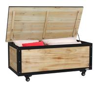 TEMU Outsunny Baúl de Exterior Arcón Almacenaje de Madera con 4 Ruedas para Jardín Patio 100x50x43 cm Natural y Negro