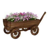 TEMU Outsunny Carrito de Madera Decorativa con 4 Ruedas y Mango, Jardinera Exterior Móvil con Orificio de Drenaje, Macetero Exterior para , Plantas, Jardín, , 115x40x54,5 cm, Carbonizado