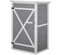 TEMU Outsunny Caseta de Jardín de Madera 75x56x115 cm Armario Cobertizo de Exterior para Herramientas Estantes Interiores Puerta con Pestillo y Techo Asfáltico