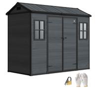 TEMU Outsunny Caseta de Jardín Exterior 2,², 244x131x201 cm, Cobertizo de Jardín Exterior de Plástico con Suelo, Puertas con Pestillo, Ventanas y Ventilación para Almacenaje Herramientas,
