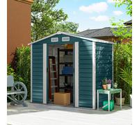 TEMU Outsunny Caseta de Jardín Exterior 2,36m² 213x120x194 cm Cobertizo de Jardín Exterior con Base Refuerzo (Suelo NO Incluido) Puertas Correderas Dobles Candado Ventanas Verde