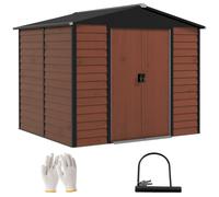 TEMU Outsunny Caseta de Jardín Exterior 4, 4 m² 240x206x198 cm Cobertizo de Jardín Exterior con Suelo Puerta Corredera y Cerradura Armario para Jardín Patio Teca, Cobertizo Desmontable Temporal