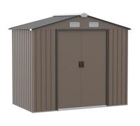 TEMU Outsunny Cobertizo de Jardín con Base 213x130x185 cm Caseta de Jardín Exterior con Correderas y 4 Ventanas para Almacenamiento de Herramientas Marrón, Cobertizo Desmontable Temporal
