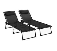 TEMU Outsunny Conjunto de 2 tumbonas plegables reclinables con de acero y tiras elásticas negro