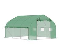 TEMU Outsunny Invernadero de 347x300x200 cm Invernadero de Jardín con Puerta Enrollable 6 Ventanas Cubierta PE 140g/m² Estructura de Acero Galvanizado para Plantas Flores Verde