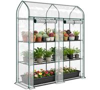 TEMU Outsunny Invernadero Pequeño de 3 Niveles, Invernadero de Exterior con Enrollables, de Acero y Cubierta de Plástico Anti-UV para Plantas, Flores, 143x46x165 cm, Transparente