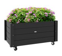TEMU Outsunny Jardinera de Madera con Ruedas, para Plantas, Macetero Exterior con Orificios de Drenaje y Tela no Tejida, para Jardin, , y Patio, 89x48x47 cm, Negro