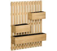 TEMU Outsunny Jardinera de Pared con Jardinera Vertical de Madera Macetas Móviles y Orificio de Drenaje para Exterior Jardín Patio 60x16x80 cm Natural