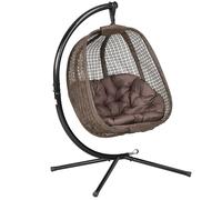 TEMU Outsunny Silla Colgante con Ratán Sillón Colgante con Soporte de Acero Cesta Plegable Bolsa de Taza y Cojines Carga 120 kg para Interior y Exterior Café