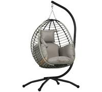 TEMU Outsunny Silla Colgante con Soporte Columpio de Jardín Exterior con Cesta Plegable Cojín y Reposacabezas Columpio Colgante para Interior y Exterior Carga 120 kg y Negro