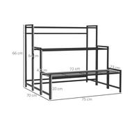 TEMU Outsunny Soporte para Plantas de 3 Niveles Estantería para Plantas para Esquina Diseño en Escalera Soporte para Macetas Interior y Exterior 75x70x66 cm Negro