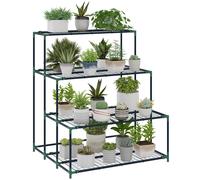 TEMU Outsunny Soporte para Plantas de 4 Niveles, Estantería para Plantas de Acero, Diseño en Escalera, Soporte para Macetas para Interior y Exterior, Jardín, y Patio, 94x84x110 cm, Verde