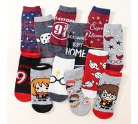 TEMU Pack de 12 Calcetines Unisex Tema Harry Potter Mundo Mágico con Diseños Divertidos de Dobby, Andén y , Hermione y Más - , Transpirables y Absorbentes para Adolescentes